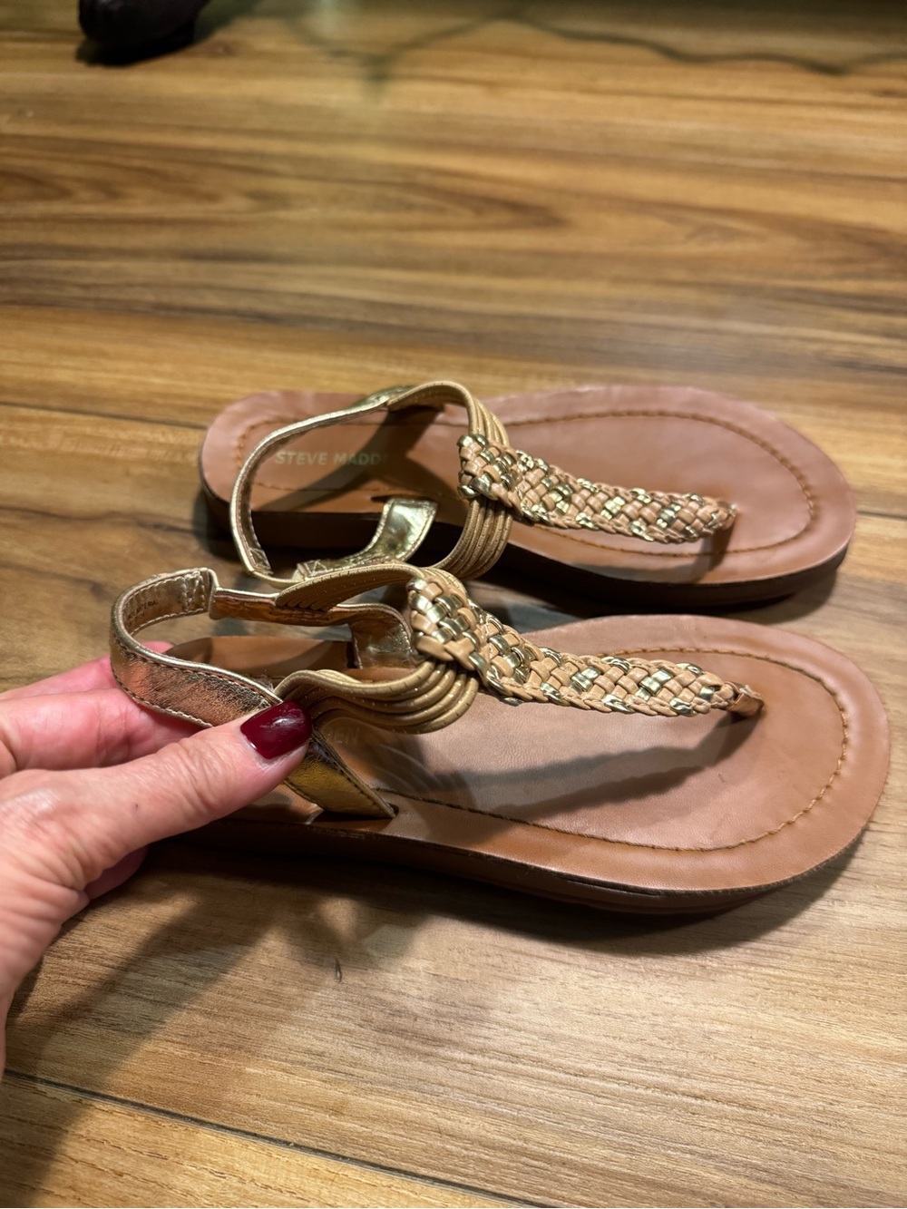 Steve Madden Gold Braided Thong Sandals for Kids